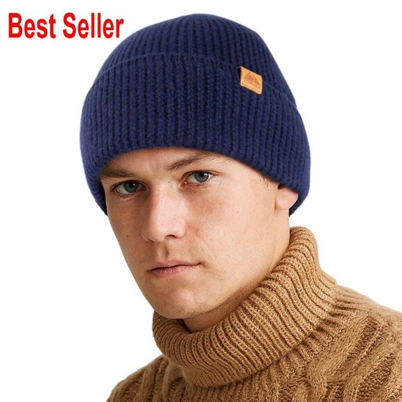 Merino Wool Fleece-Lined Beanie Warm Winter Hat Unisex Classic Hiking Skiing main image 5